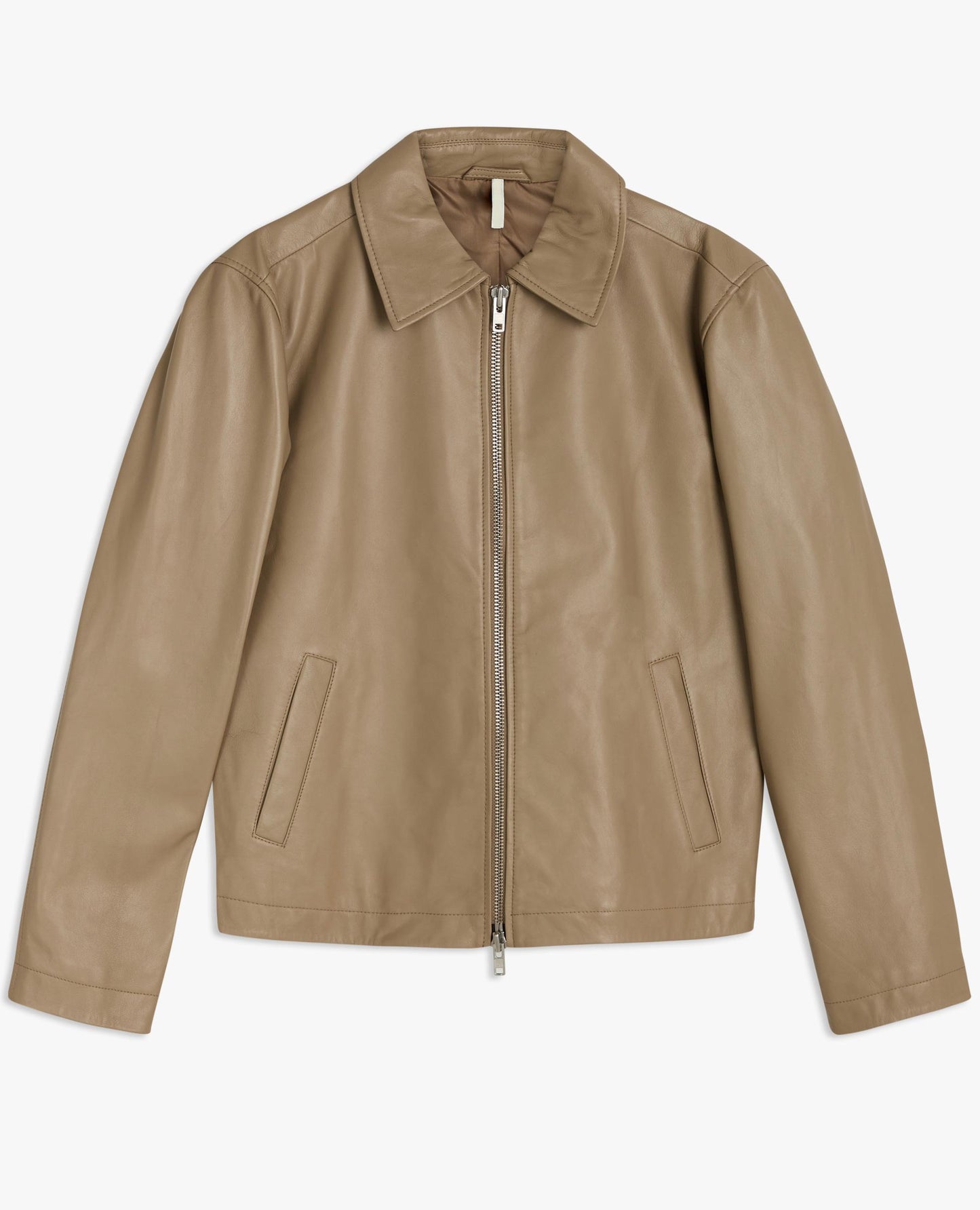 SHORT LEATHER JACKET . KHAKI